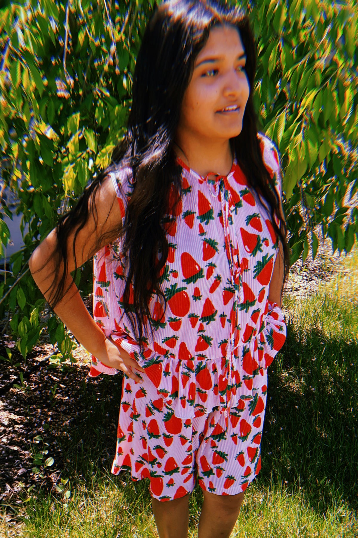 TABY ORIGINAL: Strawberry Fields Plisse Short/Vest Set In Sizes XS-5X!***