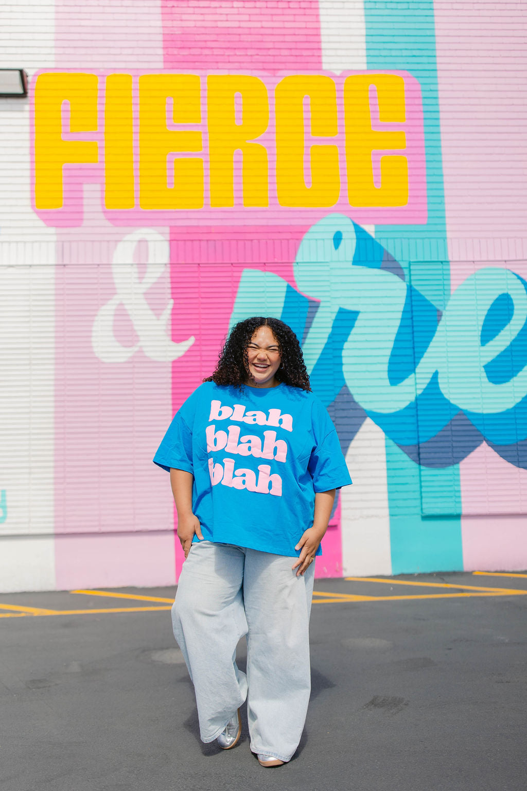 TABY ORIGINAL: BLAH BLAH  Boxy Tee In HAWAII BLUE*** 2 sided flippable neckline***