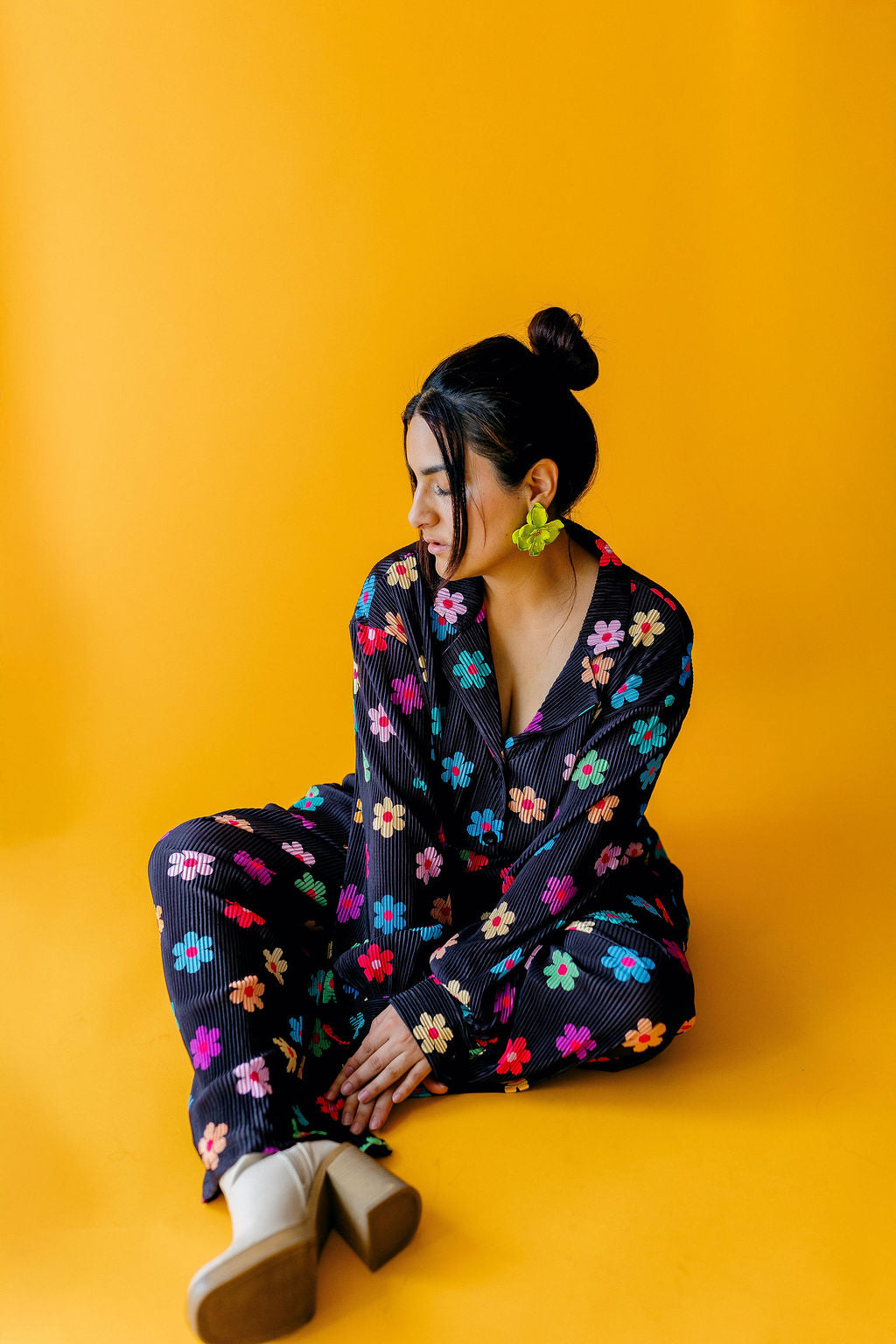 TABY ORIGINAL: Long Sleeve I Feel Bonita Plisse Pant Set In BLACK & in Sizes XS-5X***