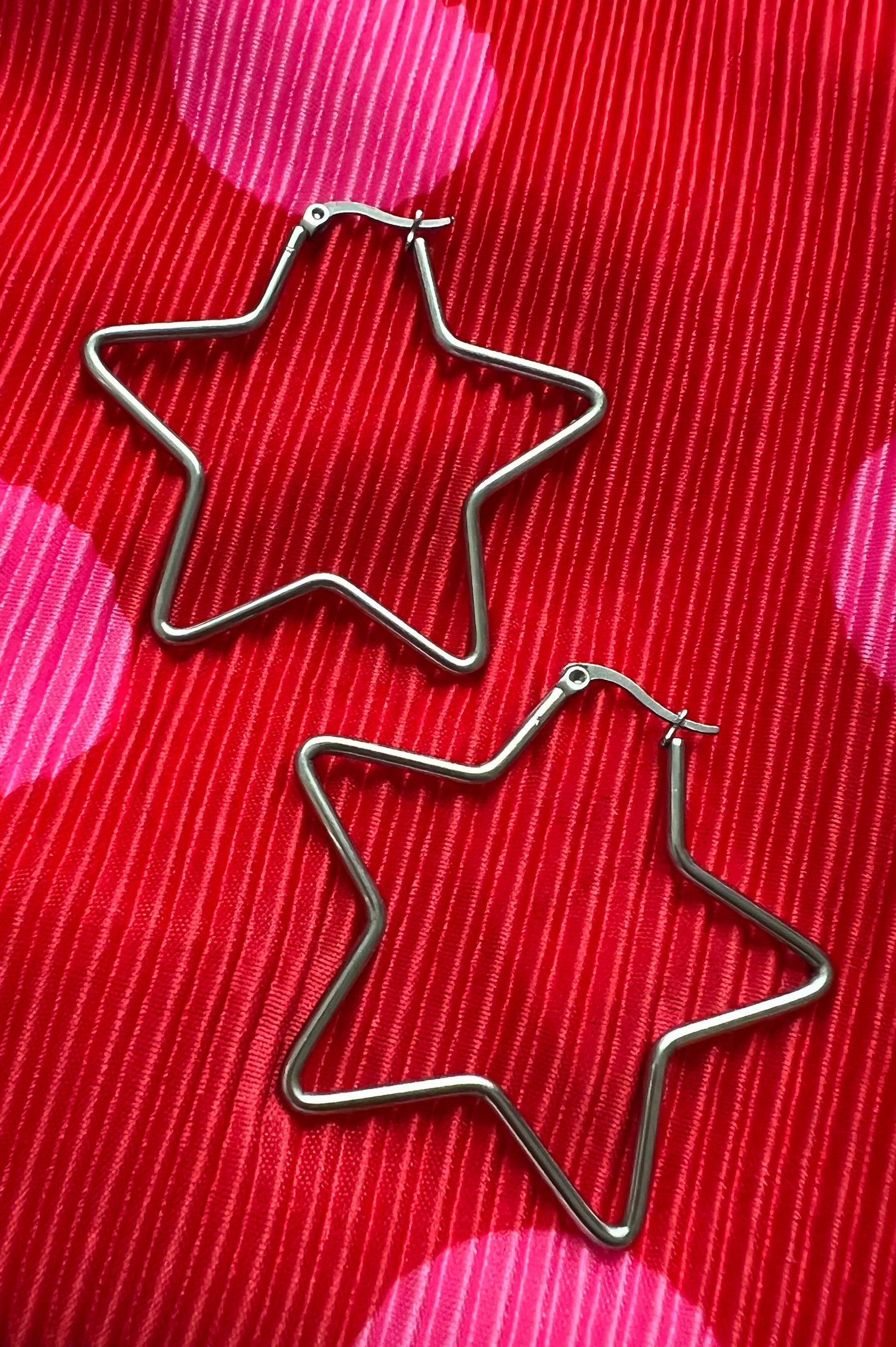 Star Gazing Hoop Earrings In Color Silver PREORDER***