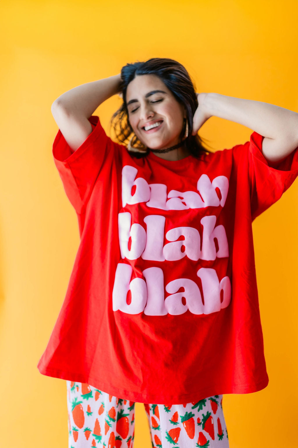 TABY ORIGINAL: BLAH BLAH Blah Boxy Tee In Sizes XS-5X!** 2 sided flippable neckline***
