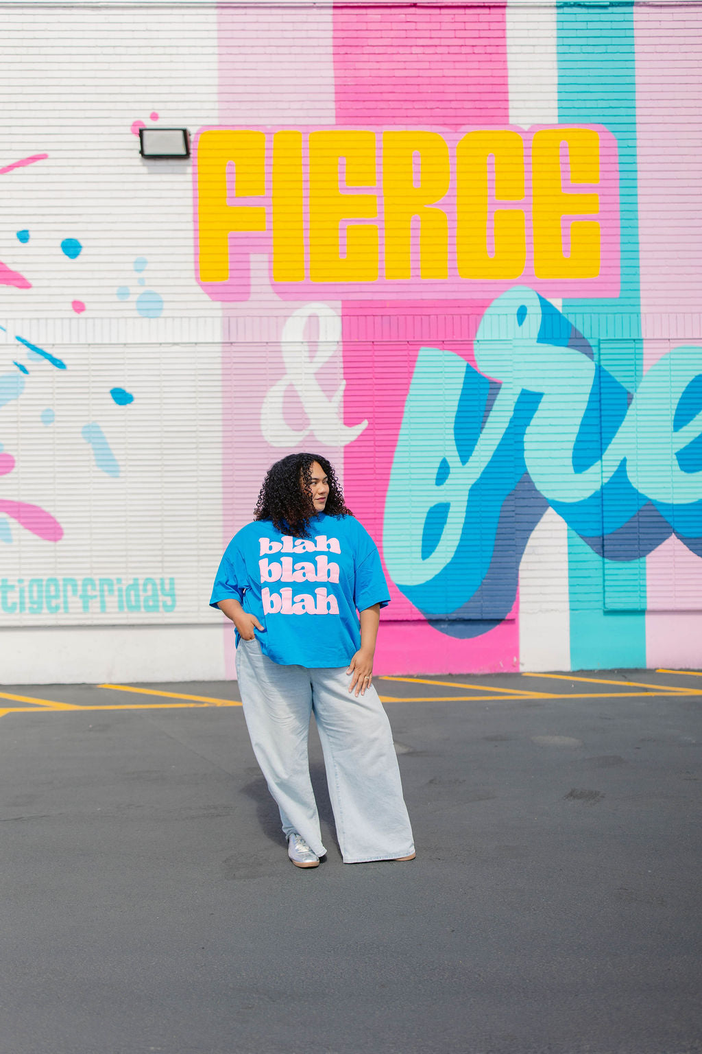 TABY ORIGINAL: BLAH BLAH  Boxy Tee In HAWAII BLUE*** 2 sided flippable neckline***