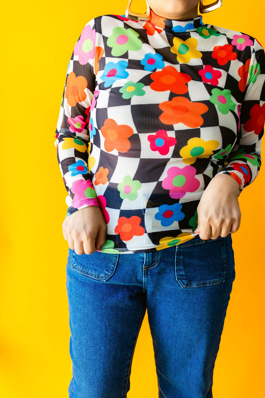 TABY ORIGINAL: In My Blooming Era Peekaboo Mesh top IN SIZES XS-5X***