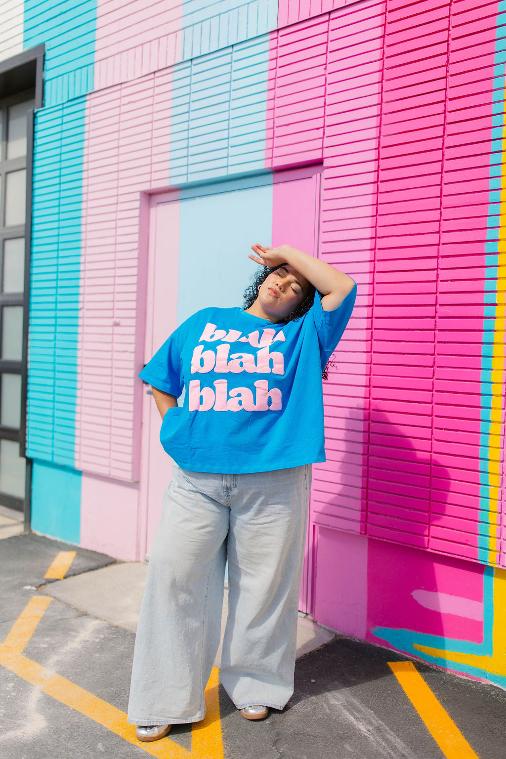 TABY ORIGINAL: BLAH BLAH  Boxy Tee In HAWAII BLUE*** 2 sided flippable neckline***