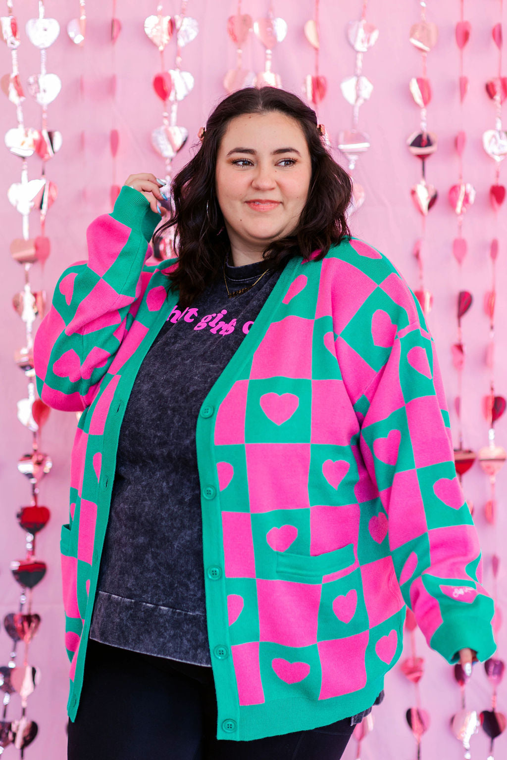 TABY ORIGINAL: Radical Self Love Cardigan In GREEN & PINK*** Sizes XS-5X!***