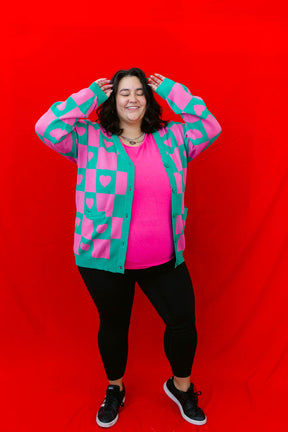 TABY ORIGINAL: Radical Self Love Cardigan In GREEN & PINK*** Sizes XS-5X!***