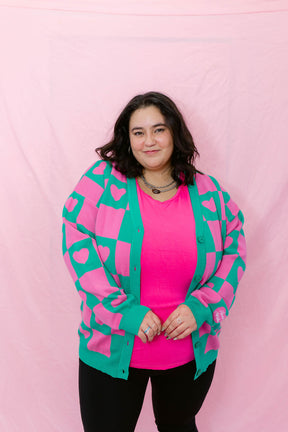 TABY ORIGINAL: Radical Self Love Cardigan In GREEN & PINK*** Sizes XS-5X!***