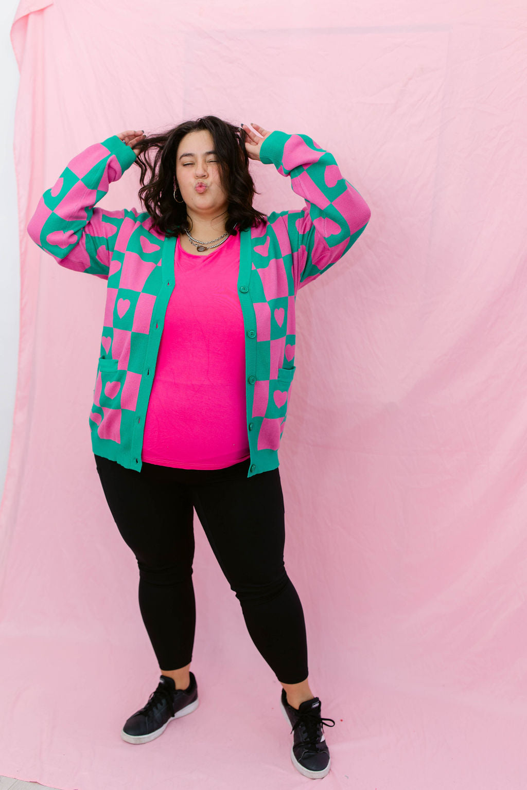 TABY ORIGINAL: Radical Self Love Cardigan In GREEN & PINK*** Sizes XS-5X!***