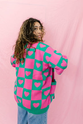 TABY ORIGINAL: Radical Self Love Cardigan In GREEN & PINK*** Sizes XS-5X!***