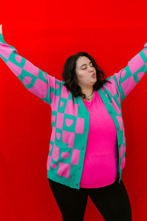 TABY ORIGINAL: Radical Self Love Cardigan In GREEN & PINK*** Sizes XS-5X!***