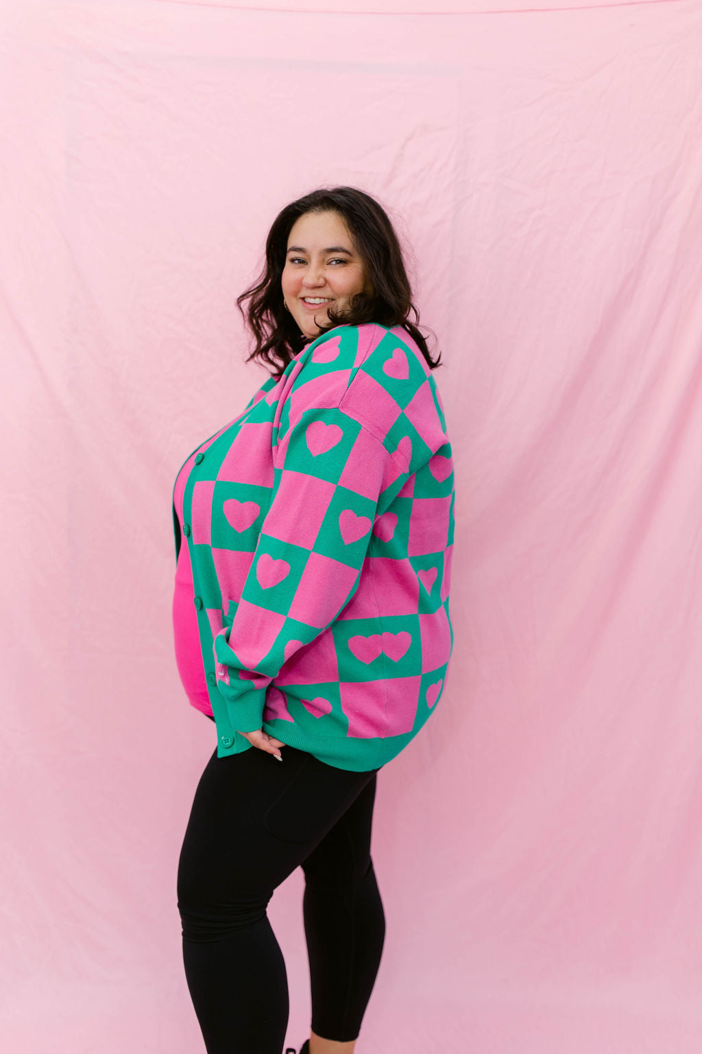 TABY ORIGINAL: Radical Self Love Cardigan In GREEN & PINK*** Sizes XS-5X!***