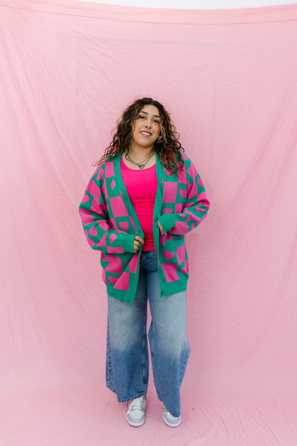 TABY ORIGINAL: Radical Self Love Cardigan In GREEN & PINK*** Sizes XS-5X!***