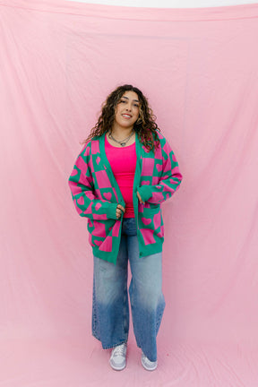 TABY ORIGINAL: Radical Self Love Cardigan In GREEN & PINK*** Sizes XS-5X!***