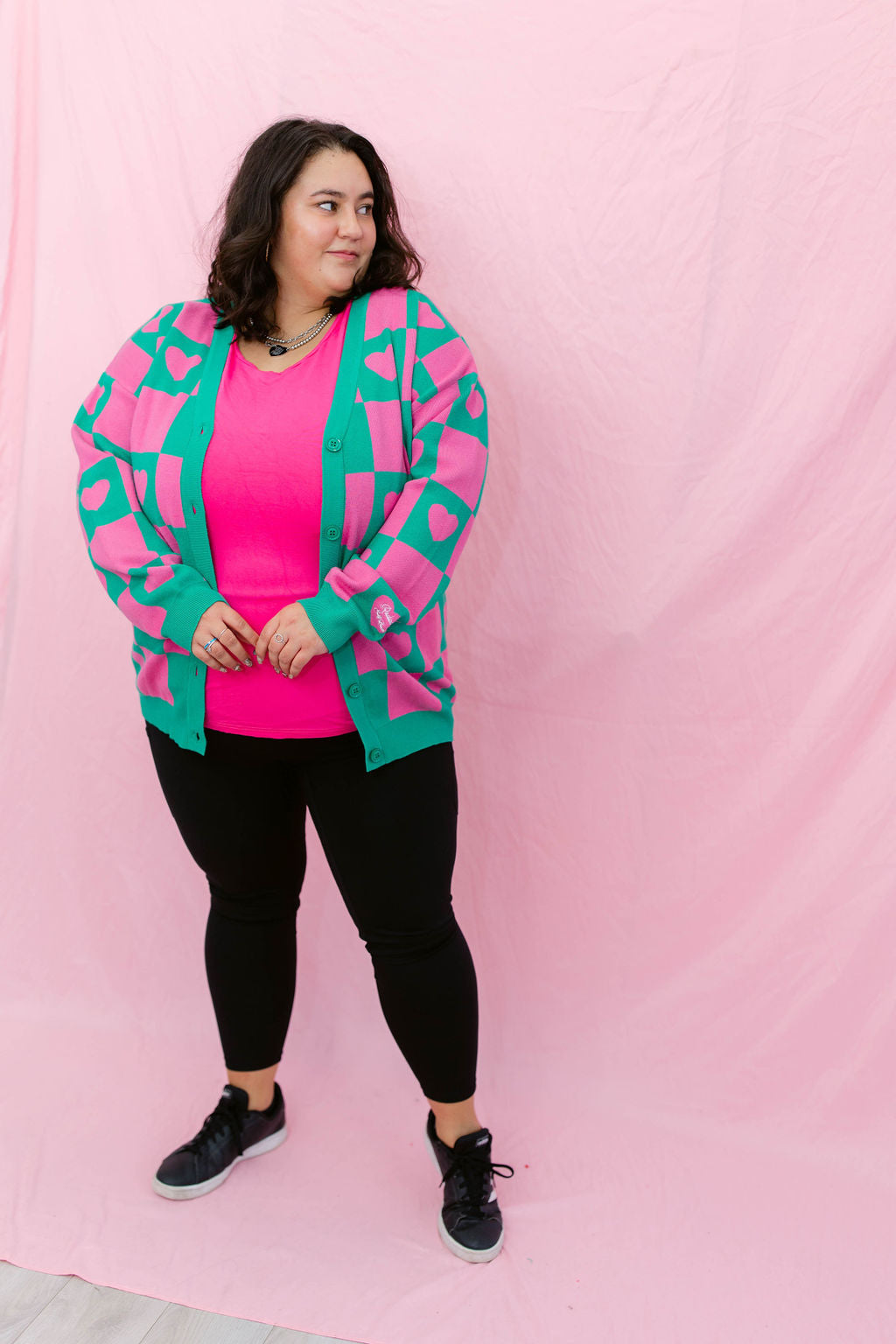 TABY ORIGINAL: Radical Self Love Cardigan In GREEN & PINK*** Sizes XS-5X!***