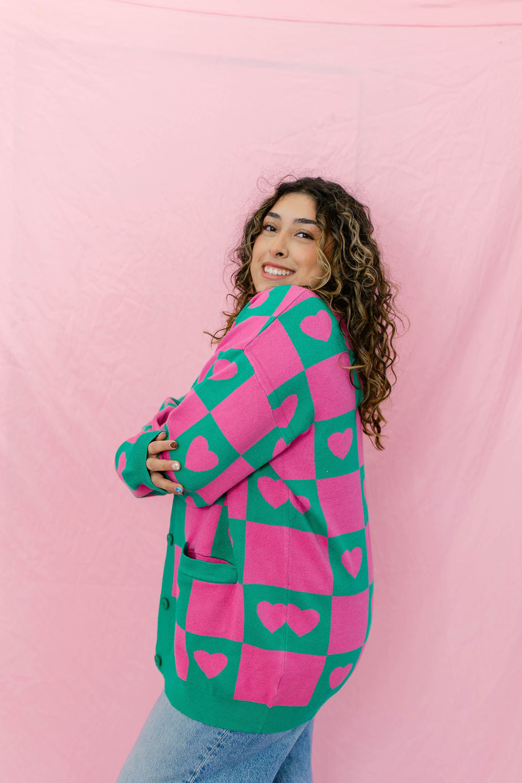 TABY ORIGINAL: Radical Self Love Cardigan In GREEN & PINK*** Sizes XS-5X!***