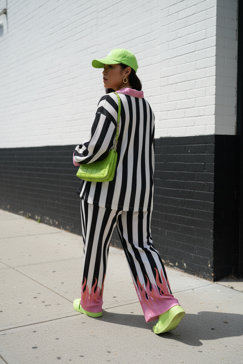 TABY ORIGINAL: Pretty In Flames Long Sleeve Plisse Pant Set in Sizes XS-5X***