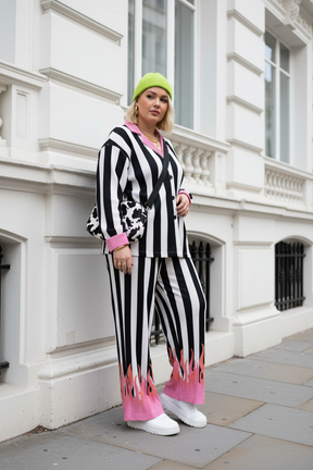 TABY ORIGINAL: Pretty In Flames Long Sleeve Plisse Pant Set in Sizes XS-5X***