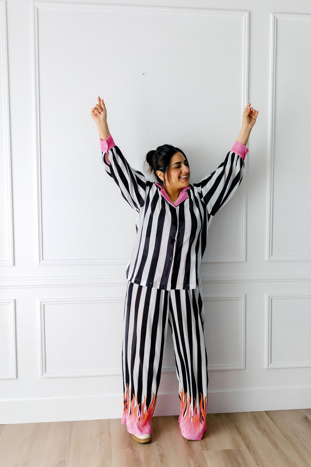 TABY ORIGINAL: Pretty In Flames Long Sleeve Plisse Pant Set in Sizes XS-5X***