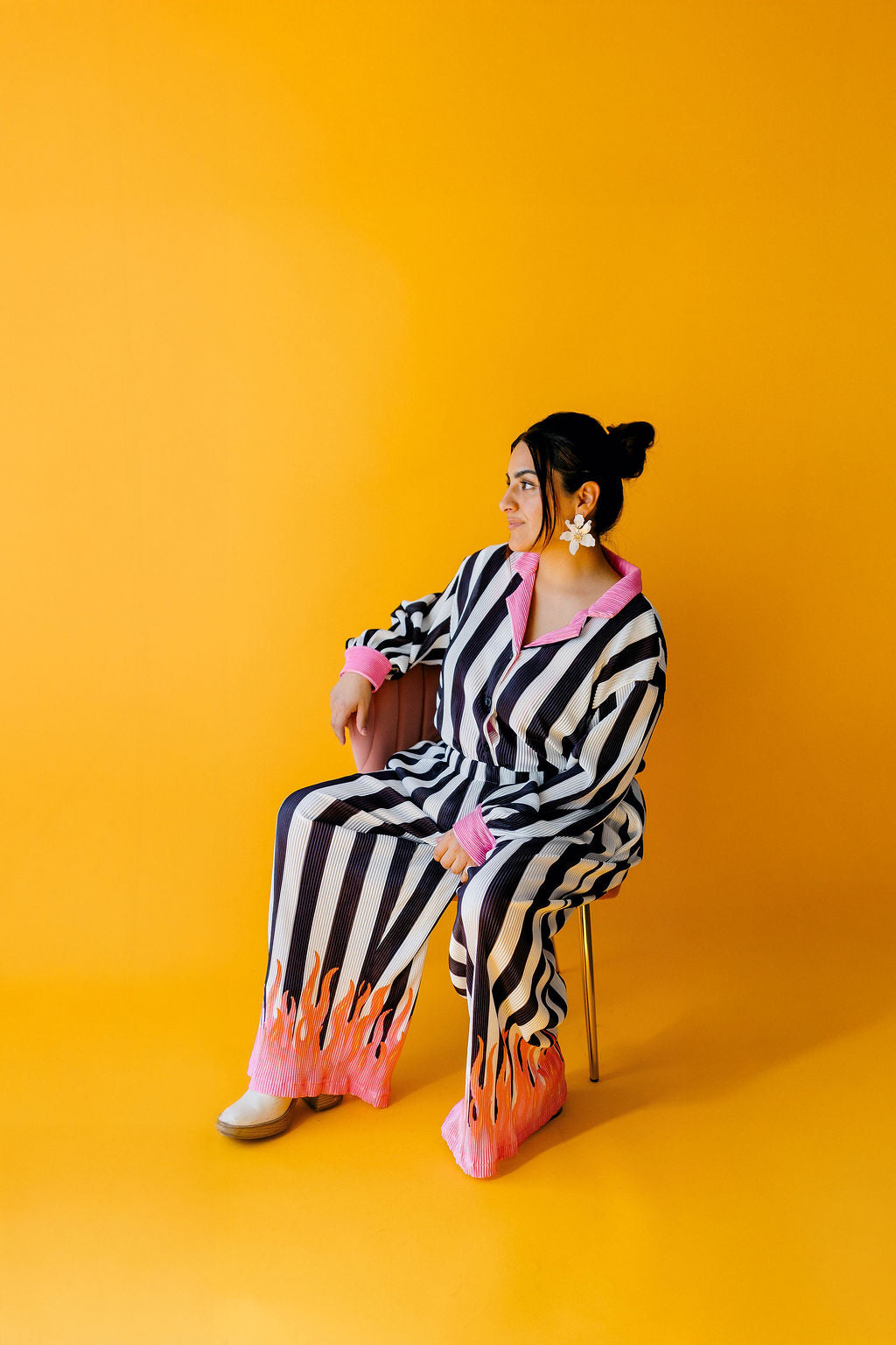 TABY ORIGINAL: Pretty In Flames Long Sleeve Plisse Pant Set in Sizes XS-5X***