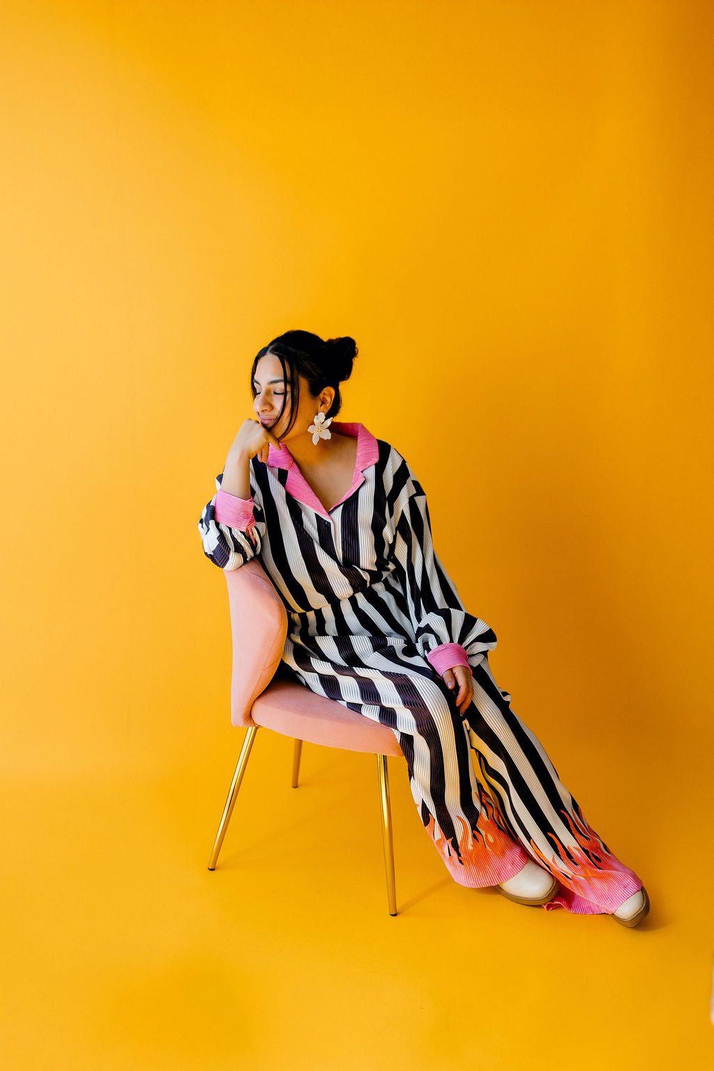 TABY ORIGINAL: Pretty In Flames Long Sleeve Plisse Pant Set in Sizes XS-5X***