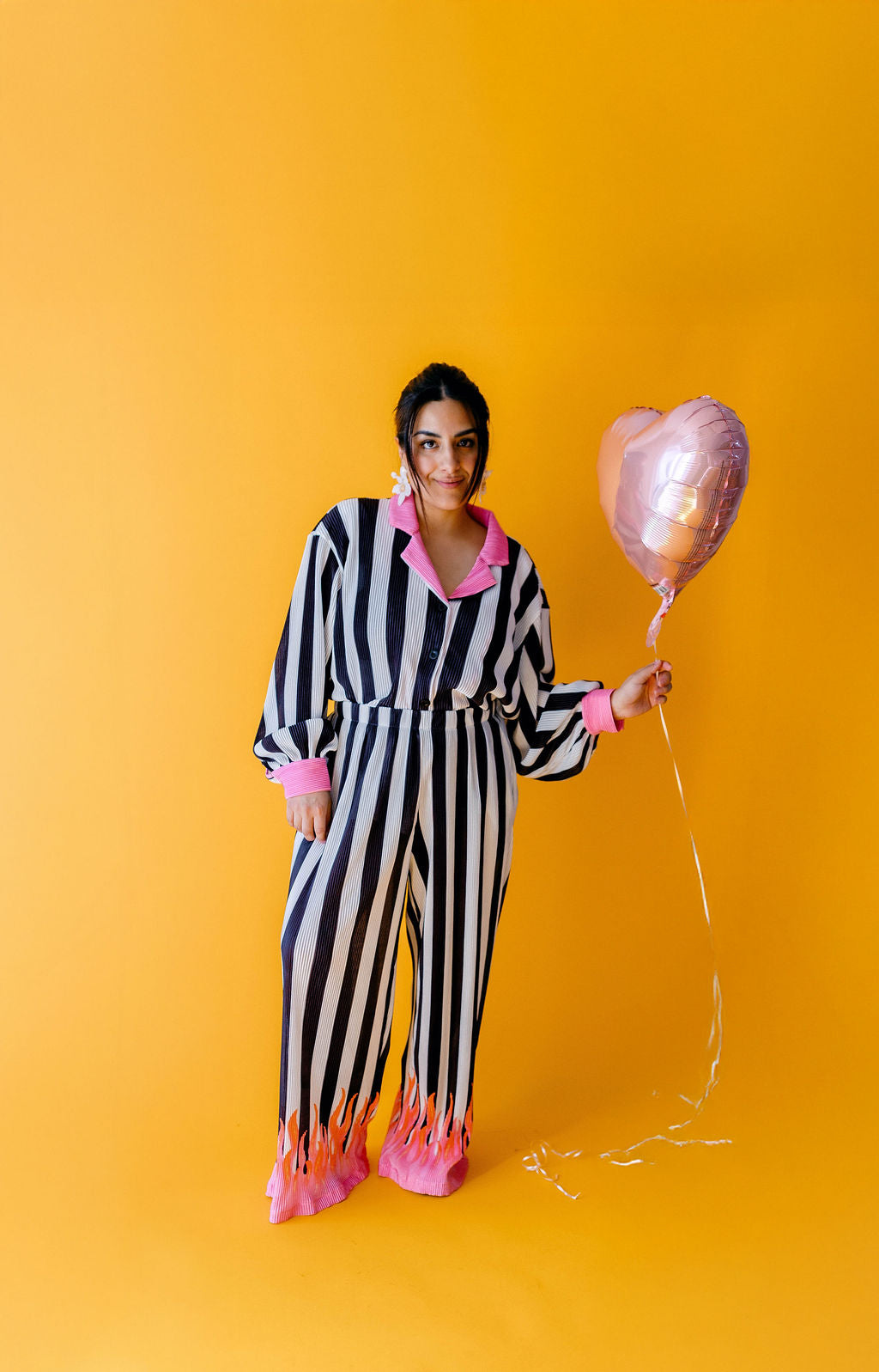 TABY ORIGINAL: Pretty In Flames Long Sleeve Plisse Pant Set in Sizes XS-5X***