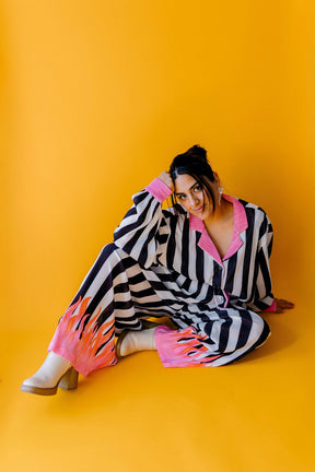 TABY ORIGINAL: Pretty In Flames Long Sleeve Plisse Pant Set in Sizes XS-5X***