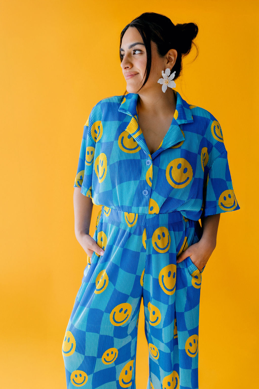 TABY ORIGINAL: Turn That Frown Upside Down Plisse Pant Set In Sizes XS-5X***