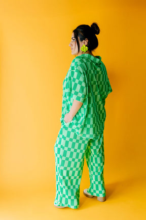 TABY ORIGINAL: Green Grid Plisse Pant Set in Sizes XS-5X***