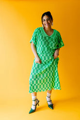 TABY ORIGINAL: Green Grid Plisse Skirt Set In Sizes XS-5X***