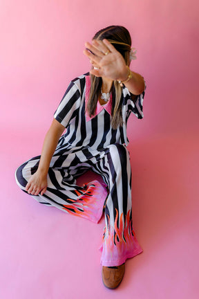 TABY ORIGINAL: Pretty In Flames Long Sleeve Plisse Pant Set in Sizes XS-5X***