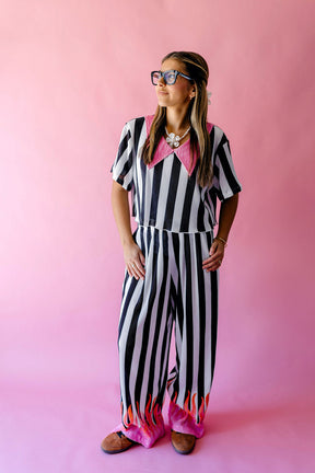 TABY ORIGINAL: Pretty In Flames Long Sleeve Plisse Pant Set in Sizes XS-5X***