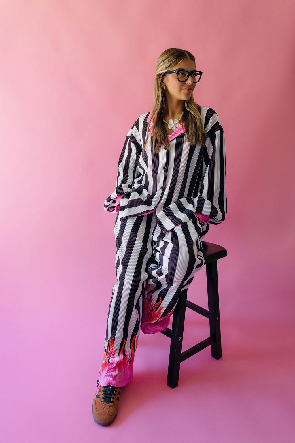 TABY ORIGINAL: Pretty In Flames Long Sleeve Plisse Pant Set in Sizes XS-5X***