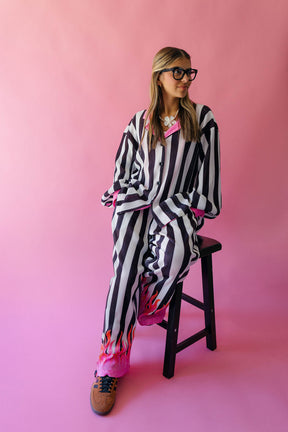 TABY ORIGINAL: Pretty In Flames Long Sleeve Plisse Pant Set in Sizes XS-5X***