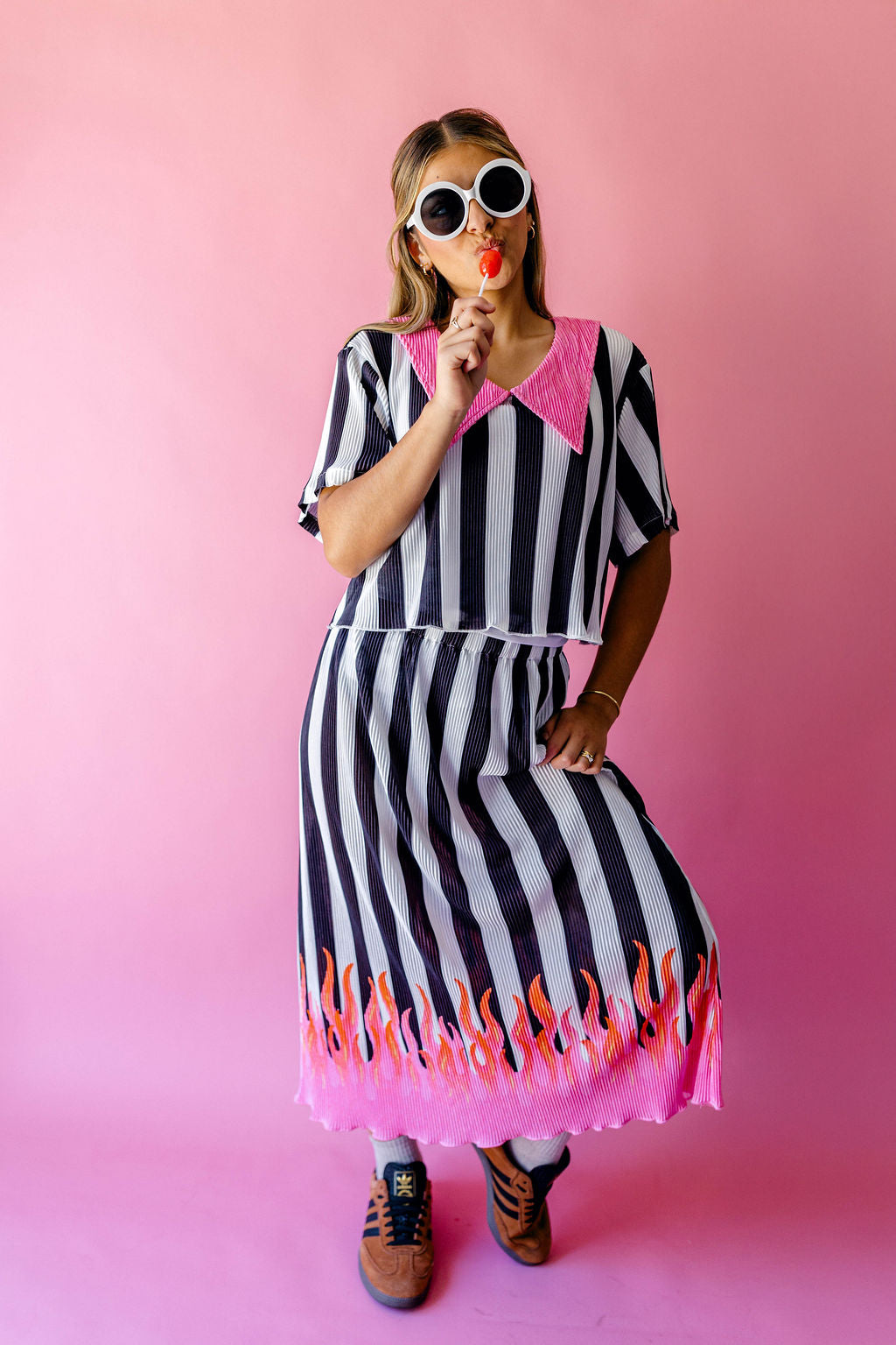 TABY ORIGINAL: Pretty In Flames Skirt Plisse Set in Sizes XS-5X***