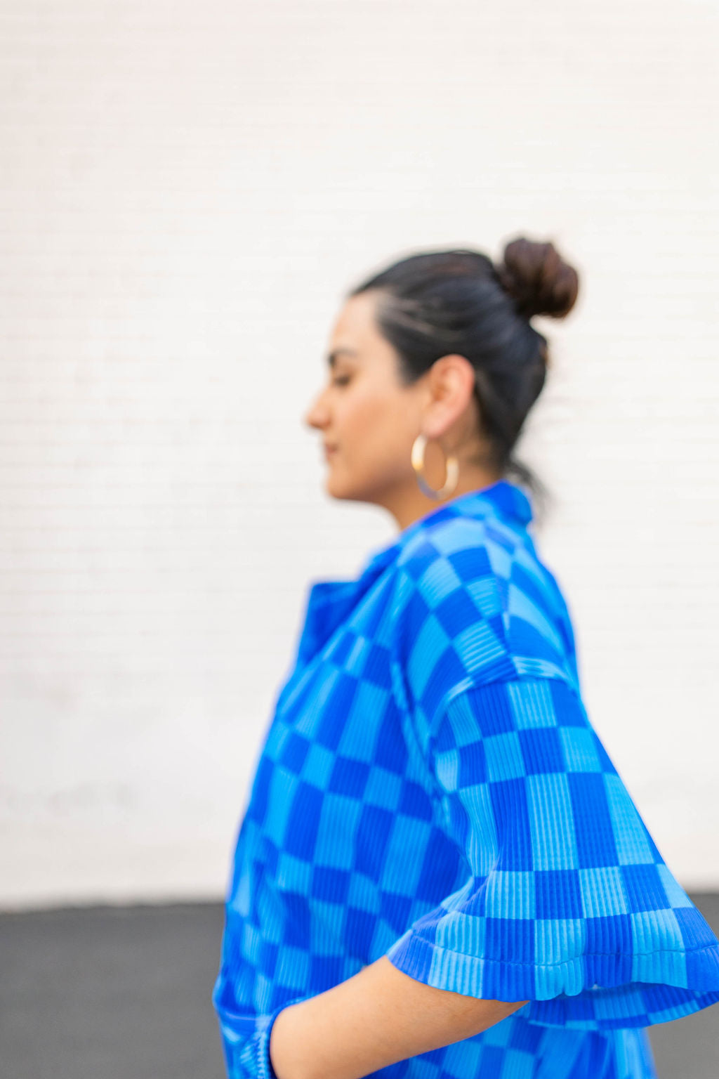 TABY ORIGINAL: Blue Grid Plisse Pant Set in Sizes XS-5X***