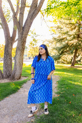 TABY ORIGINAL: Blue Grid Plisse Skirt Set In Sizes XS-5X***