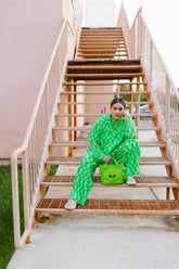 TABY ORIGINAL: Green Grid Plisse Pant Set in Sizes XS-5X***