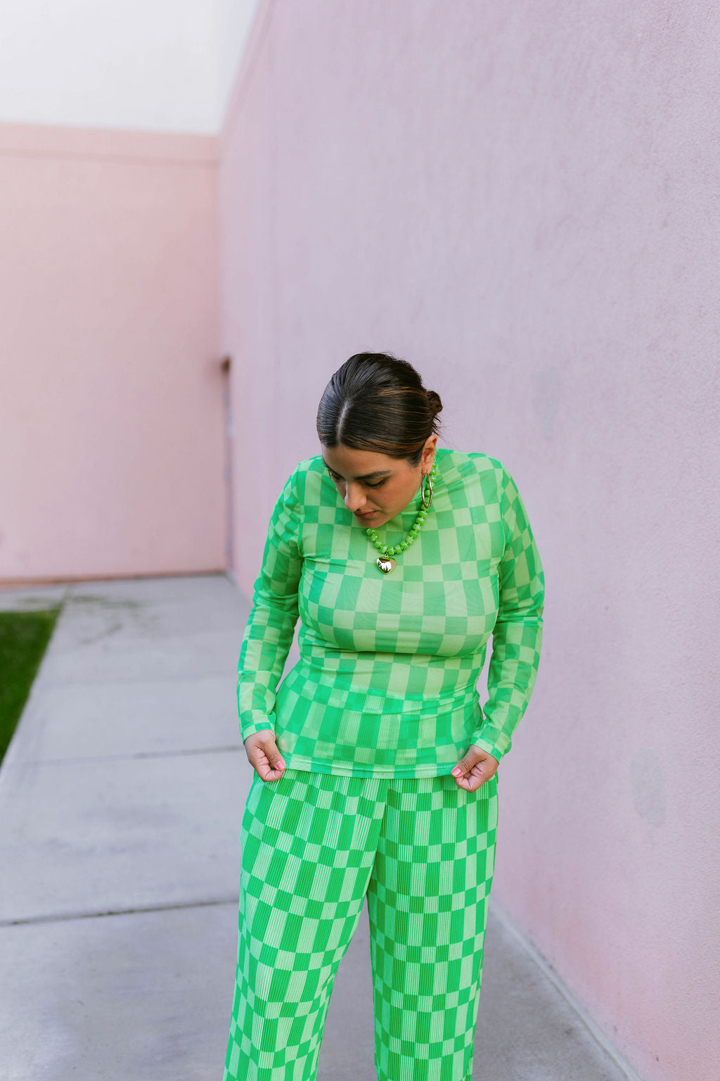 TABY ORIGINAL: Green Grid Mesh Top