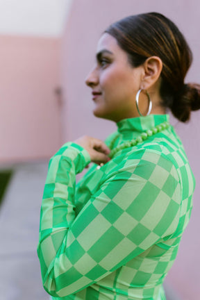TABY ORIGINAL: Green Grid Mesh Top