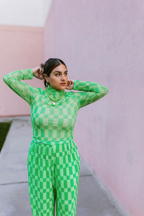 TABY ORIGINAL: Green Grid Mesh Top
