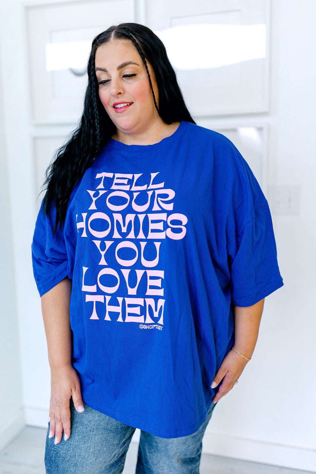 TABY ORIGINAL: Tell Your Homies You Love Them Boxy Tee In AZURE BLUE***