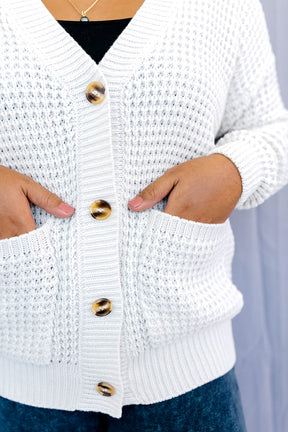 Waffle Cardigan Sweater In BONE***