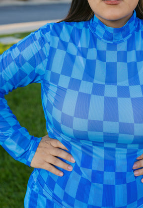 TABY ORIGINAL: Blue Grid Mesh Top