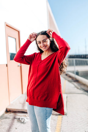 Get A Clue Sweater In CHERRY RED***
