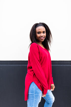 Get A Clue Sweater In CHERRY RED***