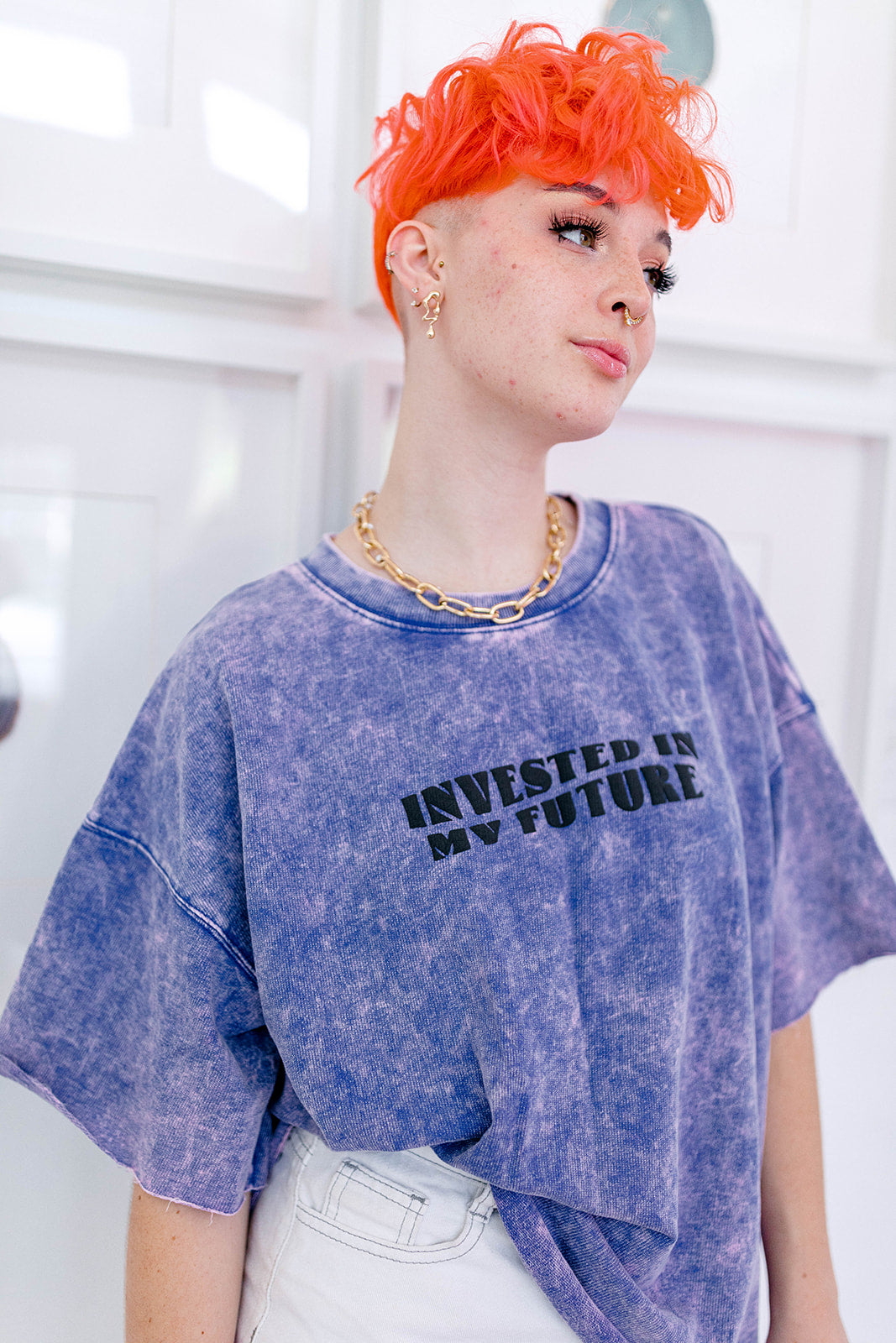 TABY ORIGINAL: DON’T WASTE YOUR TALENT BOYFRIEND TEE IN BLUEBERRY ACID WASH + EXTREME PUFF***