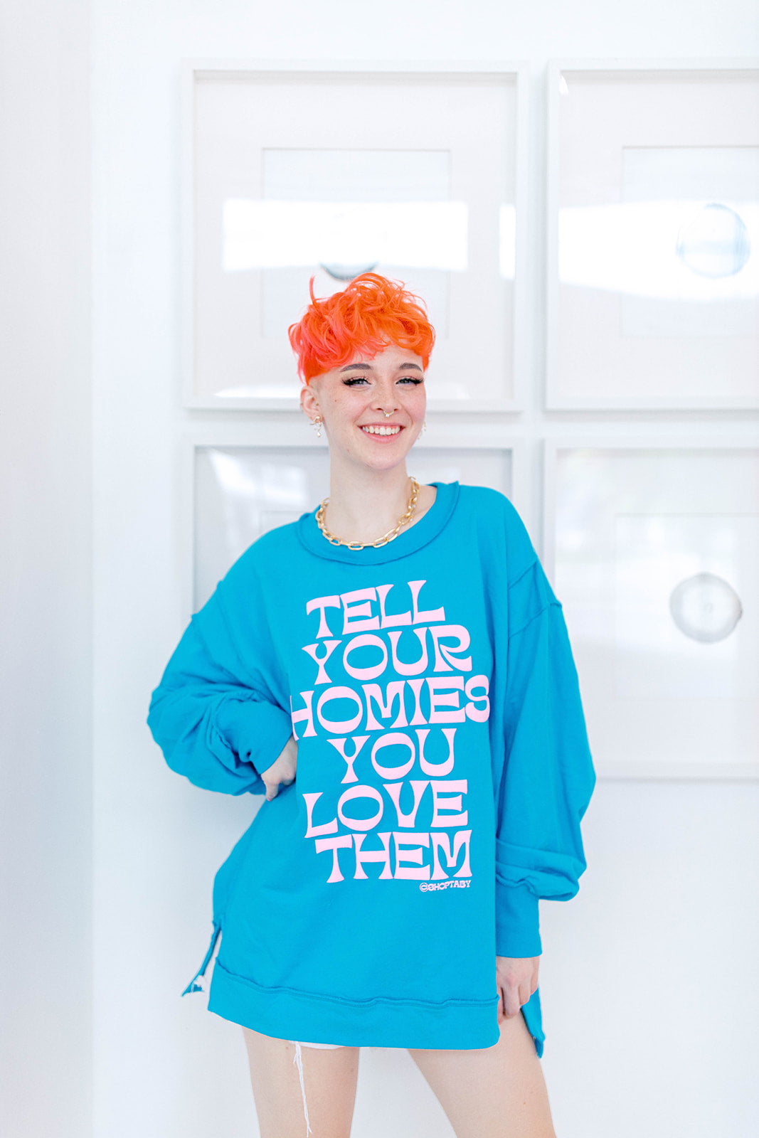 TABY ORIGINAL: Tell Your Homies You Love Them PULLOVER*** EXTREME PUFF***  IN SKY BLUE***