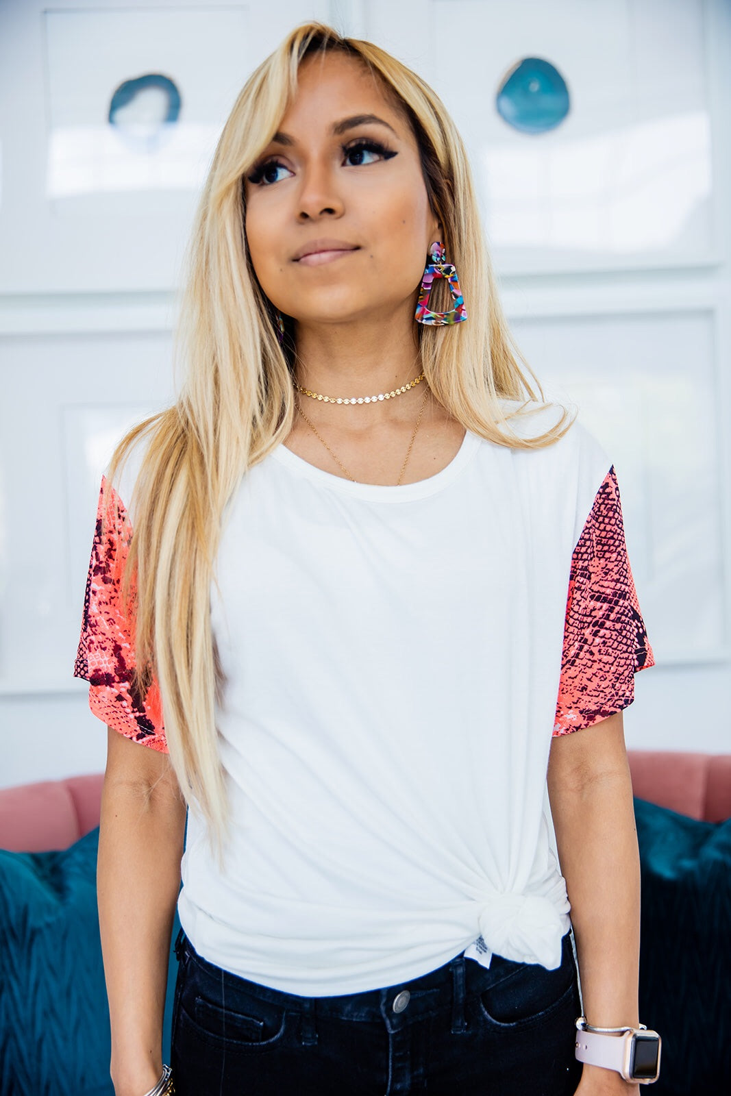 Neon Coral Snake Contrast Top